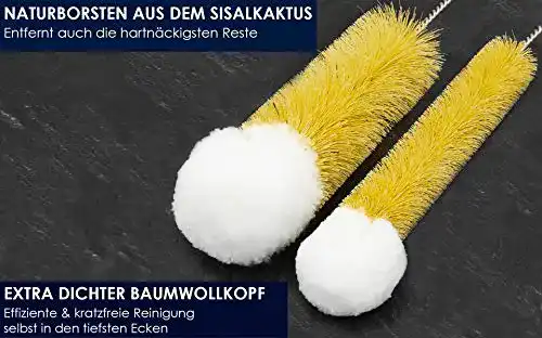 Flaschenbürste Healthtastic ® Holzgriff, 2er Set, Baumwollkopf