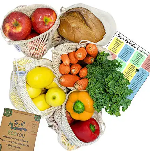 Brotbeutel EcoYou, Bio Baumwolle 5er Set Inkl. SAISONKALENDER