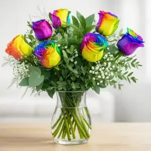 Blumenstrauß Rosenbote Bunter mit 10 Regenbogenrosen