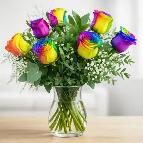 Blumenstrauß Rosenbote Bunter mit 10 Regenbogenrosen