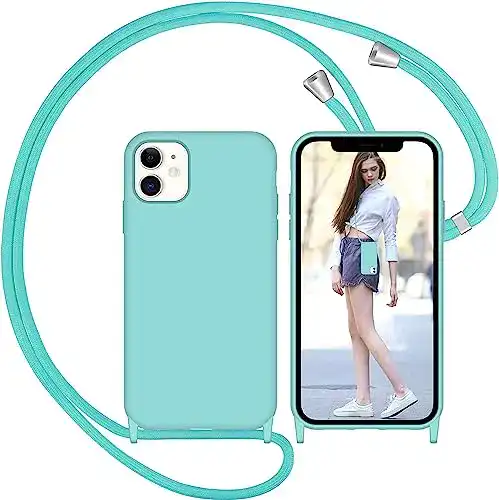 iPhone-12-Hülle mit Band Nupcknn Liquid Silikon Handykette Hülle