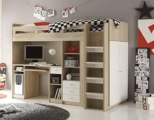 Hochbett mit Schreibtisch BEGA KLEIDERSCHRANK SCHREIBTISCH