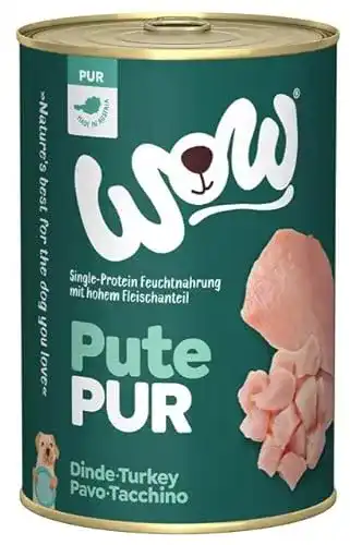 Wow-Hundefutter Wow PUR Protein Nassfutter mit Pute, 6x 400g