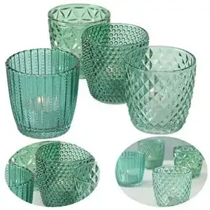 Kerzenglas LS-LebenStil 4x Glas Teelichthalter Retro Petrol