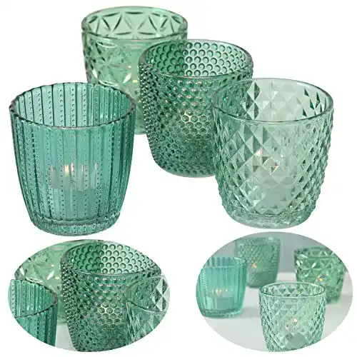 Kerzenglas LS-LebenStil 4x Glas Teelichthalter Retro Petrol