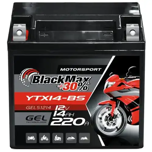 Motorradbatterie 12 V 14 Ah BlackMax YTX14-BS, GEL