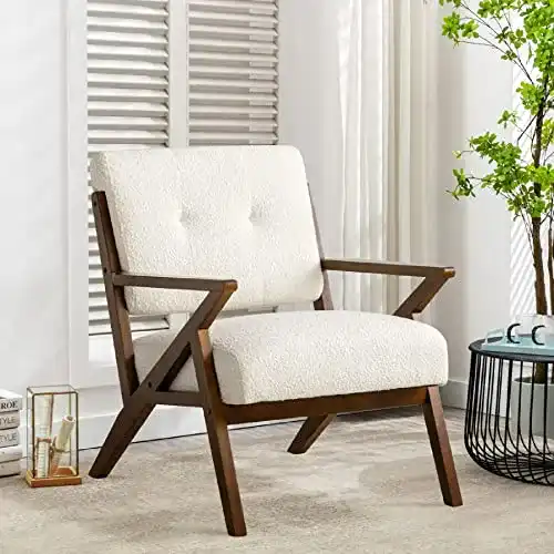 Holzsessel HomeMiYN Retro Gepolsterter Lounge Sessel Teddy