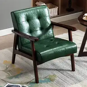 Holzsessel HomeMiYN Retro, aus Kunstleder und Eiche, grün