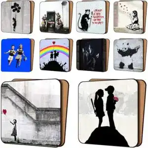 Untersetzer Art Okay Banksy, Bedruckt, 11 x 11 cm, 10 Stück