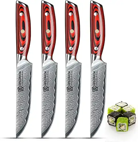Damast-Steakmesser WILDMOK 12cm Damaskus Steak Messer Set