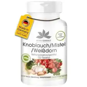 Knoblauch-Mistel-Weißdorn-Kapseln HERBADIREKT Knoblauch