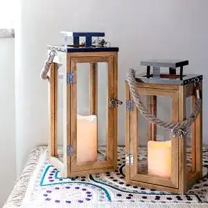 Holzlaterne Lights4fun Salcombe 2er Set mit LED Kerzen Timer