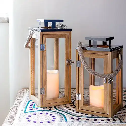Holzlaterne Lights4fun Salcombe 2er Set mit LED Kerzen Timer
