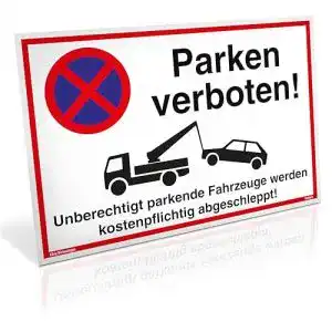 Parkverbotsschild Dreifke, Alu 42 x 30 cm, weiß mit UV-Schutz