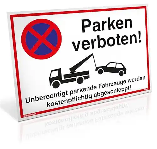 Parkverbotsschild Dreifke, Alu 42 x 30 cm, weiß mit UV-Schutz
