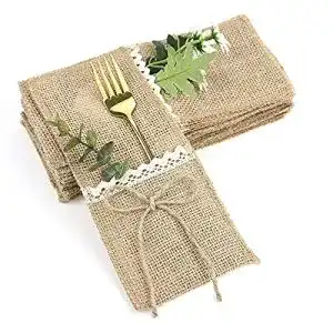 Bestecktaschen XunHe 10 Stück Jute Bestecktasche
