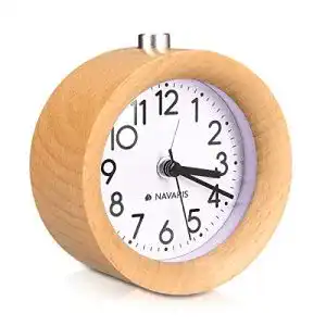 Holz-Wecker Navaris Analog Holz Wecker mit Snooze Retro Uhr