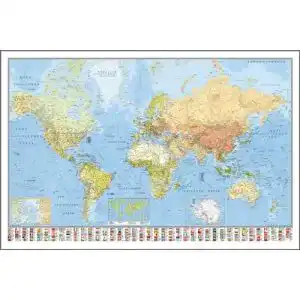 Weltkarte Close Up Die Welt Poster, deutsch, mit Flaggen