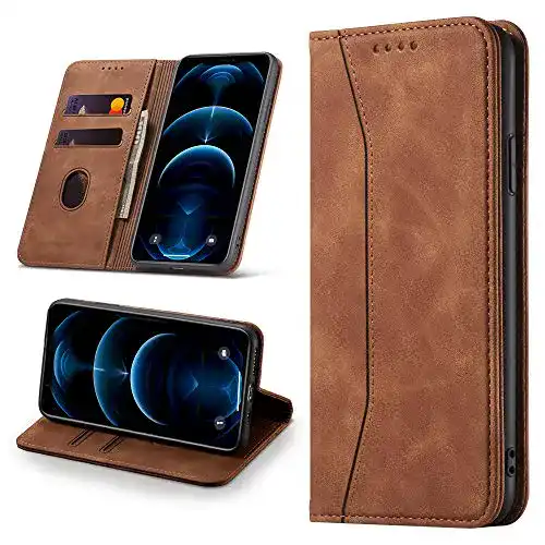 iPhone-12-Lederhülle Leaisan Handyhülle, Premium Leder Flip