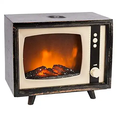 LED-Kamin Ideen mit Herz Feuer mit Flammeneffekt Retro-TV Design