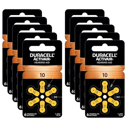 Hörgeräte-Batterien-10 Duracell Typ 10 Hörgerätebatterien, Gelb