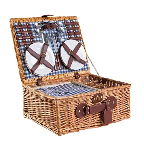 Picknickkorb eGenuss LY12041BLU Handgefertigtes für 4 Personen