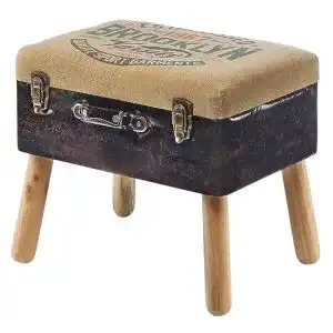 Sitzhocker Kobolo, Leinen und Kunstleder, Braun, 50x36x45 cm