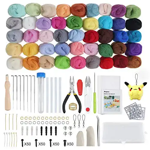 Filzwolle Anpro Nadelfilz Set, 45 Farben Basteln Nadelfilz Starter Kit