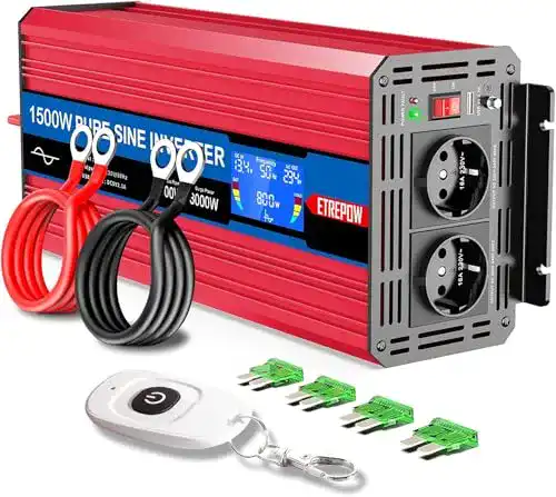 Die beste Wechselrichter 1.500 W ETREPOW 12v Auf 230v Reiner Sinus 2026 Test Bestseller Wechselrichter 1.500 W ETREPOW 12v Auf 230v Reiner Sinus