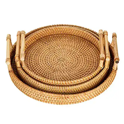 Serviertablett Sziqiqi Rattan mit Griffen 3er-Set Handgewebt