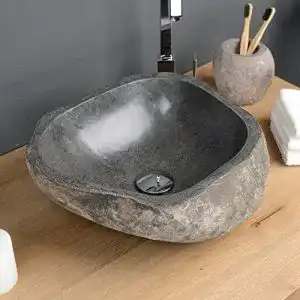Naturstein-Waschbecken wohnfreuden 40 cm rund grau