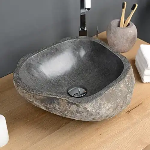 Naturstein-Waschbecken wohnfreuden 40 cm rund grau