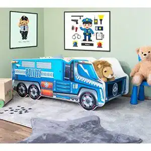 Autobett Alcube Polizei LKW 140×70 cm mit Kantenschutz Blau