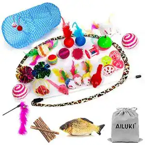 Katzenspielzeug AILUKI 31 Stück Set mit Katzentunnel Jingle Bell