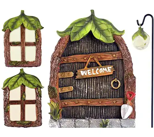 Feentür ALEMIN Garten Feen-Tür und -Fenster für Bäume, 14cm