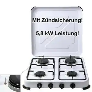 Gaskocher 4-flammig Flame Campingkocher mit Zündsicherung