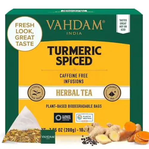 Die beste Kurkuma-Tee VAHDAM, Bio-Kurkuma Gewürztee, 100 Teebeutel 2026 Test Bestseller Kurkuma-Tee VAHDAM, Bio-Kurkuma Gewürztee, 100 Teebeutel
