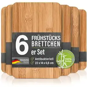 Frühstücksbrettchen Holz bonsport 6er-Set aus Bambus Holz