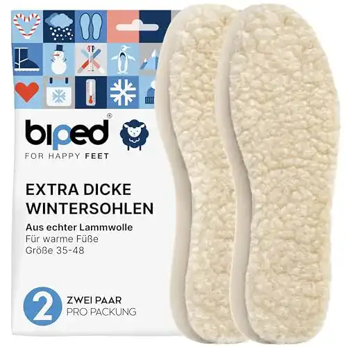 Thermosohlen biped extra dicke Lammwoll Sohlen im 2 Paar Set