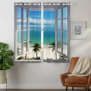 Fotogardinen YISUMEI Vorhang blickdicht Strandfenster, 2er Set