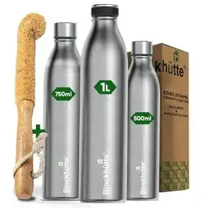Trinkflasche spülmaschinenfest Blockhütte Edelstahl isoliert 350ml