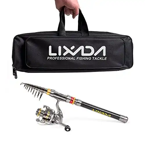 Teleskoprute Lixada Teleskop Angelrute und Reel Combo Full Kit Carbon-Faser Angelrute Pole + + Tragetasche