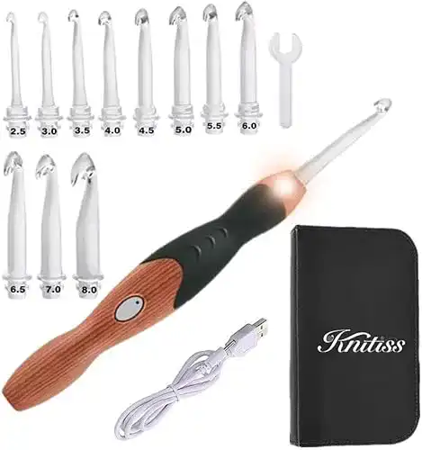 Häkelnadeln KNITISS 11 Größen Häkelhaken Set beleuchtet ,LED