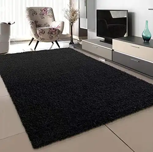 Hochflor-Teppich SANAT Teppich Schwarz Hochflor 80×150 cm