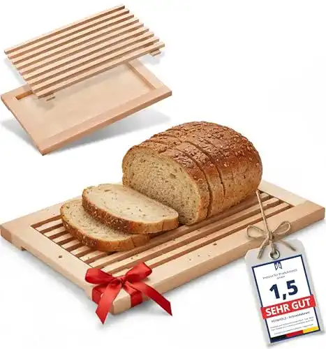 Brotschneidebrett FEINHOLZ mit Krümelfang, 40cm x 25cm, Buche