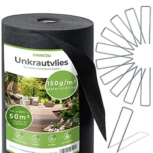 Unkrautvlies DAWIDU Gartenvlies 150g/m2 [50m²] 50 Erdanker Set