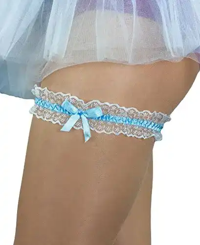 Strumpfband Oblique-Unique ® Blau – Weisses mit Schleife