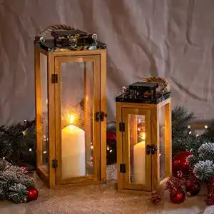 Holzlaterne Gadgy, Set 2 Windlicht Glas, Laterne Groß