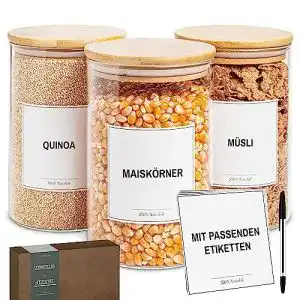 Vorratsgläser Greeano ® mit Deckel 3 x 1L Vorratsdosen Glas Set