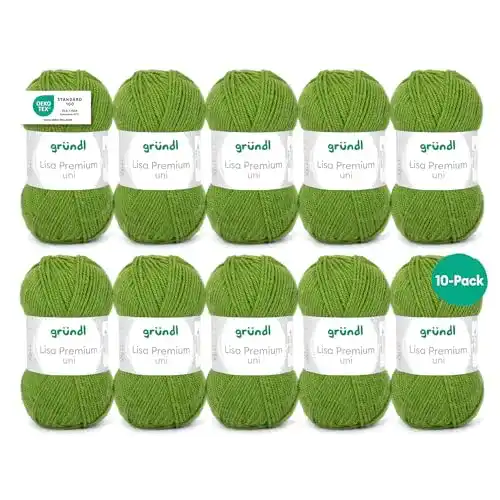 Grüne Wolle Gründl Lisa Premium Uni Strick- & Häkelgarn, 10x
